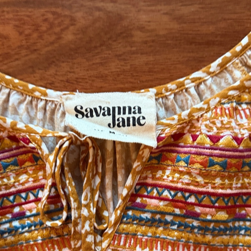 Savanna Jane Multicolor Bohemian Top Subtle leopard print with embroidery Medium - Picture 2 of 6